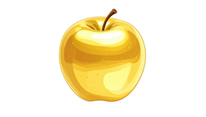 A vibrant, golden-yellow apple, meticulously rendered with highlights, shadows, and a dark stem