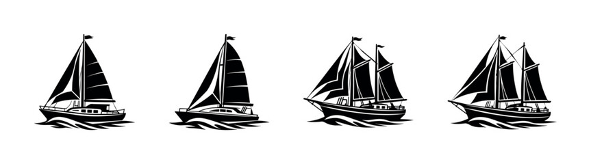 Nautical vector icons set of sailboat silhouettes for marine design
