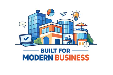 Fototapeta premium Modern business hub with technology and innovation elements