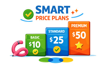 Creative pricing plan graphic with basic, standard, and premium options