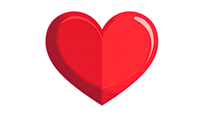 A vibrant, glossy three-dimensional heart in a rich red color, placed against a stark black background