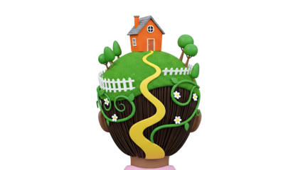 Whimsical Hair Garden with House and Yellow Path