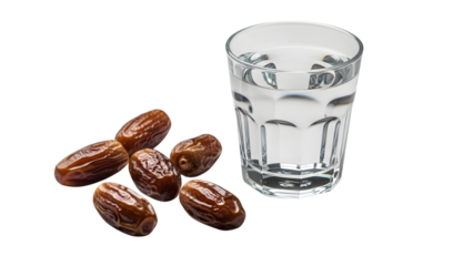 Ramadan iftar essentials dates and water on isolated transparent background