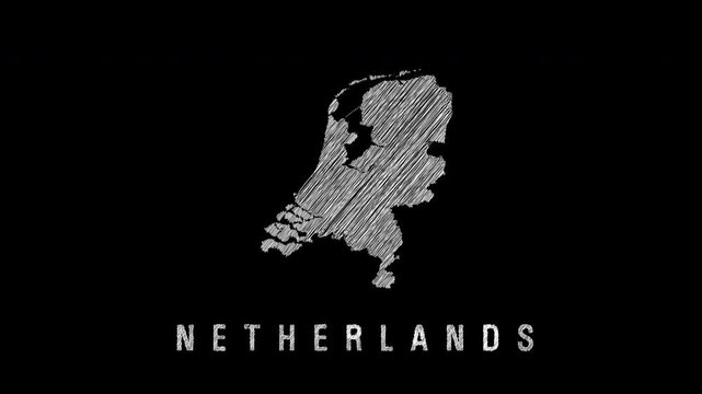 Netherlands country map scribble animation reveal