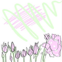 Flower outline with color brush background pastels