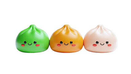 Three Kawaii Dumplings with Happy Faces