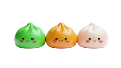 Three Kawaii Dumplings with Happy Faces