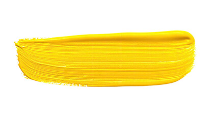 A vibrant, horizontal brushstroke in a vivid, glossy yellow against a clean black background