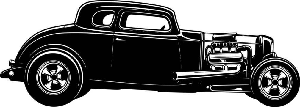 Silhouette of a classic hot rod car in a side view
