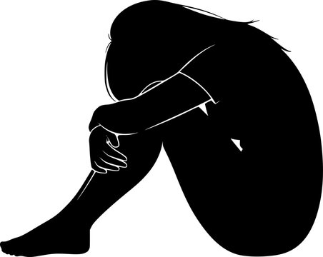 silhouette design of sitting depressed women vector art illustration
