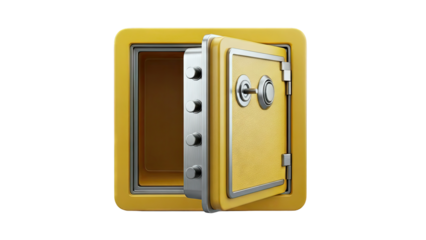 Open Yellow Safe with Metallic Interior and Combination Lock