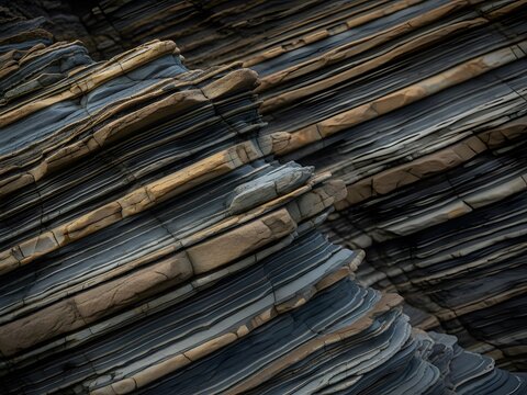 Macro texture of weathered sedimentary rock layers with natural earth tones and geological strata - Powered by Adobe