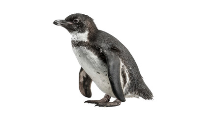 Obraz premium Galapagos penguin standing, showcasing its unique plumage and form. Animal isolated on transparent background