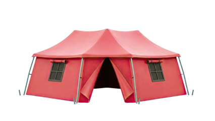 Red canvas tent with windows