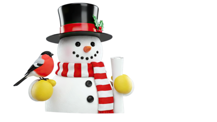 Snowman with Bullfinch and Holly Decorations