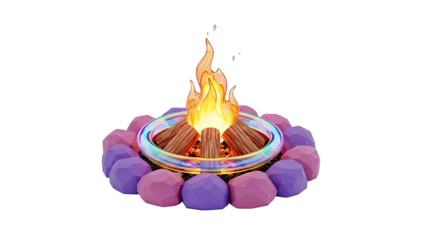 Stylized Bonfire with Colorful Rocks and Iridescent Ring