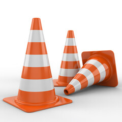 Orange and white striped traffic cones road safety construction equipment upright and fallen design