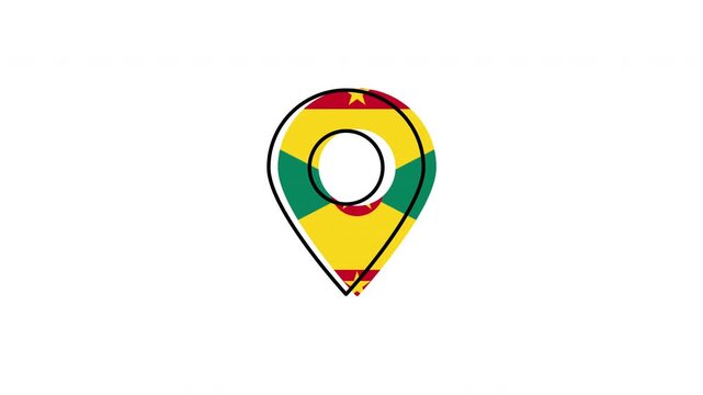 Grenada flag location pin animating on white background