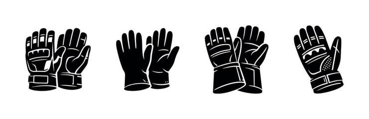 Fototapeta premium Vector icons set of hand protection gloves. safety, work, industrial, protective gear