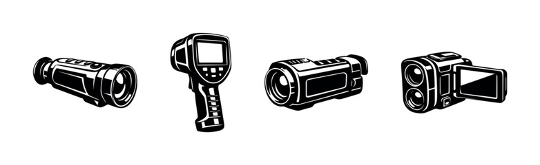 Thermal cameras vector icons set: night vision, infrared, surveillance devices