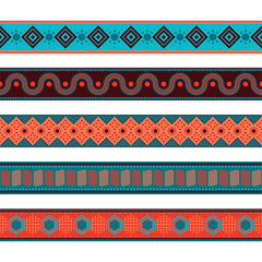 Colorful Ethnic Border Pattern Collection, Tribal Geometric Stripes and Traditional Decorative Lines