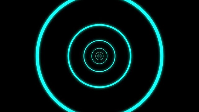 Glowing circle tunnel loop with animated concentric rings. Neon abstract tunnel creates seamless digital motion background. Futuristic disco style circle loop suits VJ and tech visuals.