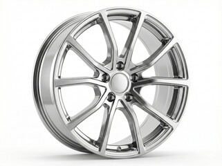 Obraz premium Shiny Chrome Alloy Wheel Rim Isolated on a Clean White Background