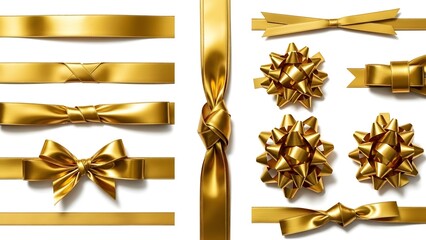 set of golden ribbon bows