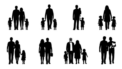 big collection of people silhouettes walking running and standing vector set
