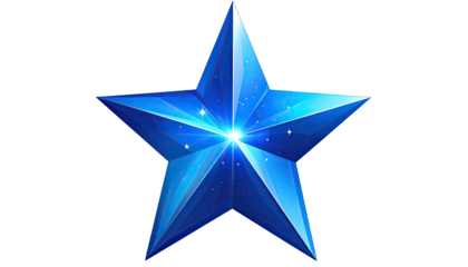 A vibrant, radiant blue star with a luminous center and subtle sparkling effects against black