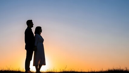Valentine's Day: Couple Silhouette at Sunset With Copy Space