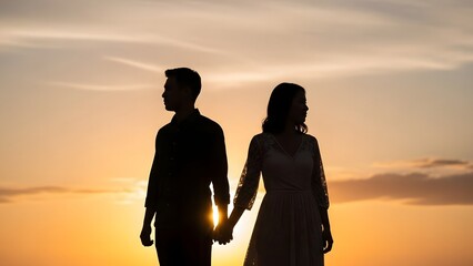 Valentine's Day: Couple Holding Hands While Looking Away at Sunset