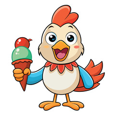 Funny cartoon chicken bird character illustration with cute and happy style
