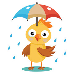 A Sunny Day For a Little Chicken: This cheerful chick shelters under a vibrant umbrella during a playful rain shower. Evokes pure innocence and wonder. 