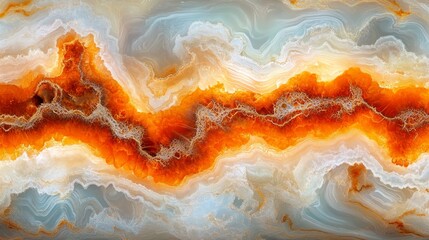 Abstract marble, flowing patterns of orange, light gray and white