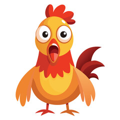 Vibrant Rooster Illustration: A charming, cartoon rooster with bright orange and yellow plumage. The rooster, with an expressive face, embodies farm life.