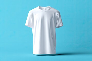 White t-shirt mockup on light blue background