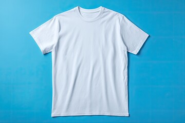 Blank white t-shirt on vibrant blue surface