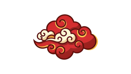 Vibrant Red and White Auspicious Cloud Illustration in Traditional Asian Style. Lunar New Year transparent background png
