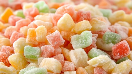 Close-up of colorful, square sugared candies