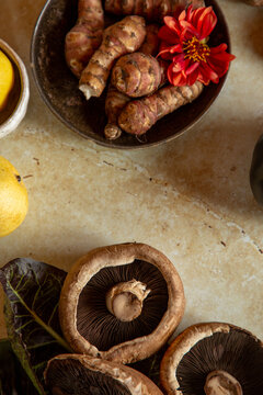 Jerusalem artichokes and mushrooms.