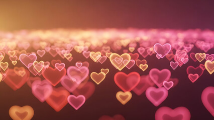 Abstract Background with Floating Glowing Hearts in Warm Colors