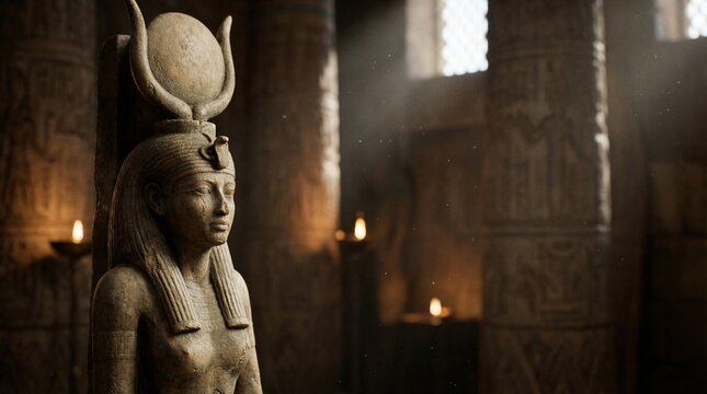 Stone statue of the Egyptian goddess Isis 