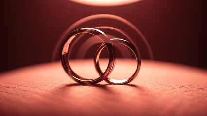 Two Golden Wedding Rings Intertwined with Abstract Light Trails