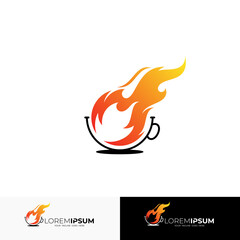 logo of a cup of coffee and a burning fire, cafe logo template