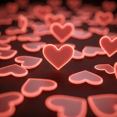 Radiant Red Hearts Illuminating a Dark Surface, Symbolizing Love