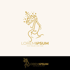 Queen logo with line design simple, beautiful woman logo