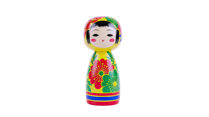 Traditional Japanese Kokeshi Doll with Floral Design