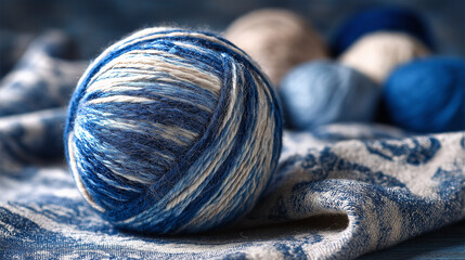 Blue and White Yarn Balls &ndash; Knitting, Crochet and Handmade Craft Background