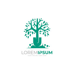 tree logo and a shovel combined into one, nature design template